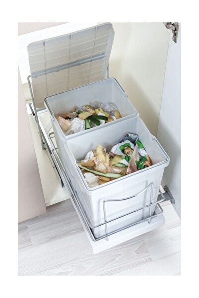 ShopHouse Raylı Otomatik Kapaklı Çiftli Çöp Kovası 14+14 28 Lt.