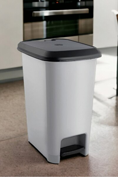 AboutThePerfect Gri 60 Litre Pedallı Çöp Kovası ve Büyük Boy Metalik Çöp Kutusu