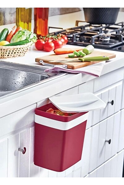 Genel Markalar Pratik askılı çöp kutusu, 8,5 lt, 19x22 cm, şık bordo renkli v...