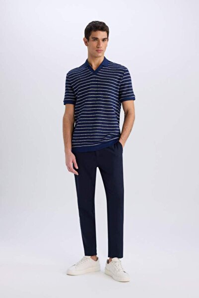 DeFacto Regular Fit Polo Neck Striped Knitwear Short Sleeve T-Shirt C4150Ax24Sm