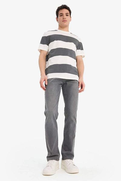 DeFacto New Season 100% Cotton Regular Fit Crew Neck Striped Short Sleeve T-Shirt