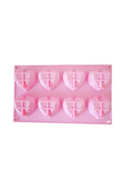 Generic Heart-Shaped Silicone Mould, 8 Cavities, Pink, Baking and Chocolate Making
