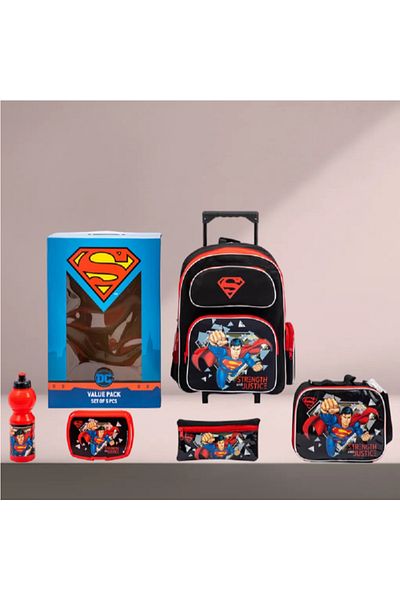 DC 5-Piece Strength and Justice Superman School Trolley Backpack Set