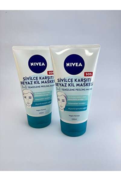 NIVEA beyaz kil maskesi 3ü 1 arada temizleme peeling maske 150 ml x 2 adet