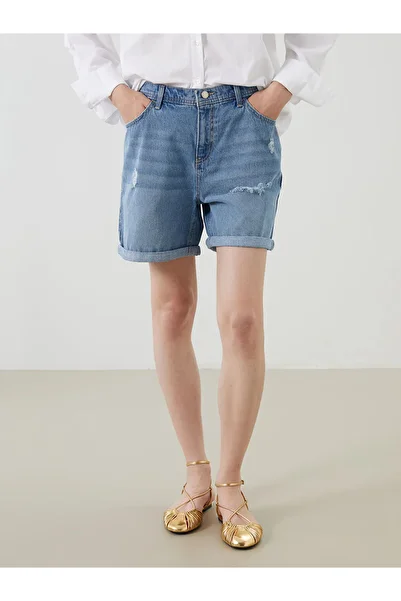 LC Waikiki Boyfriend fit ripped detail women's jean shorts