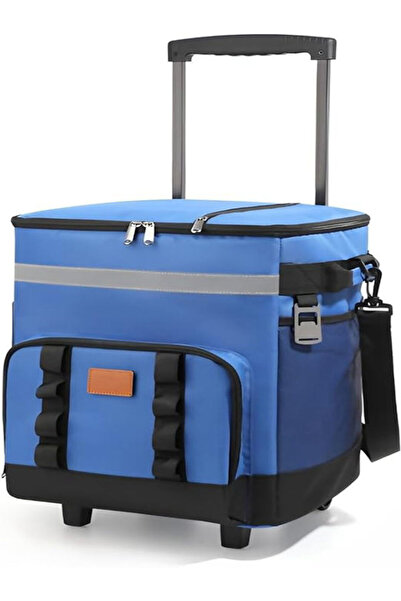 WDA صندوق ثلج متحرك عالي التحمل سعة 35 لترًا مع طبقات معزولة وجيوب جانبية لمعدات التخييم، لون أزرق