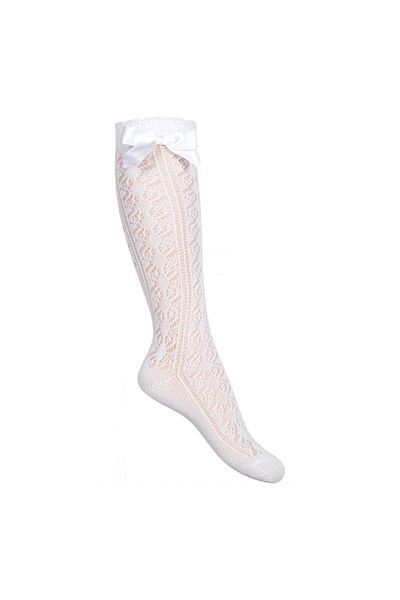 Buonumare Baby Socks for Girls Long with Bow, White, Ages 2-5 Years