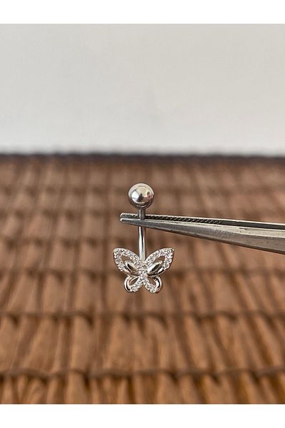 Rupen Kraft 316 L Surgical Steel Tiny Butterfly Belly Button Piercing with Zircon Stone