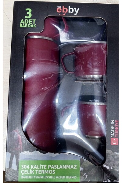 theebby ÇELİK TERMOS 304 KALİTE PASLANMAZ 3 BARDAK HEDİYE