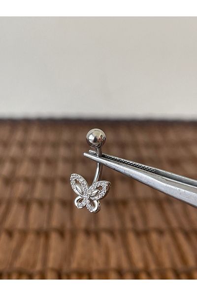 Rupen Kraft 316 L Surgical Steel Tiny Butterfly Belly Button Piercing with Zircon Stone