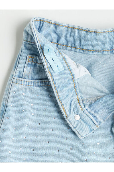 LC Waikiki Girl's Jean Skirt with Adjustable Elastic Waist and Stones