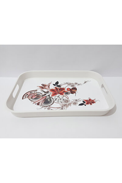 renkli çiçekler Tea Tray 34X24X3.5 cm Patterned Plastic Rectangular Tea Coffee Tray Presentation Tray