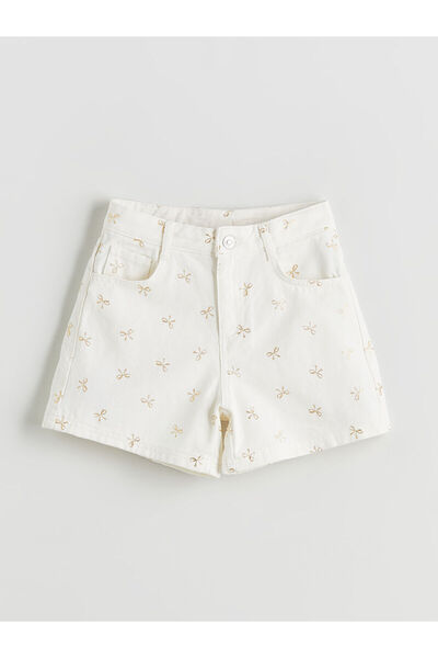 LC Waikiki Bow Printed Girl's Jean Shorts