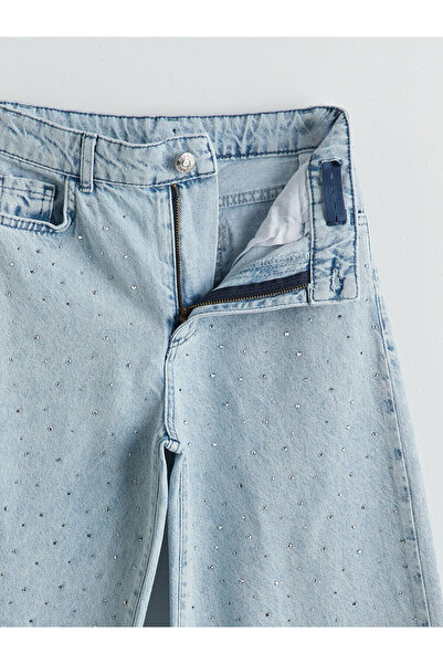 LC Waikiki Beli Ayarlanabilir Lastikli Taşlı Kız Çocuk Jean Pantolon