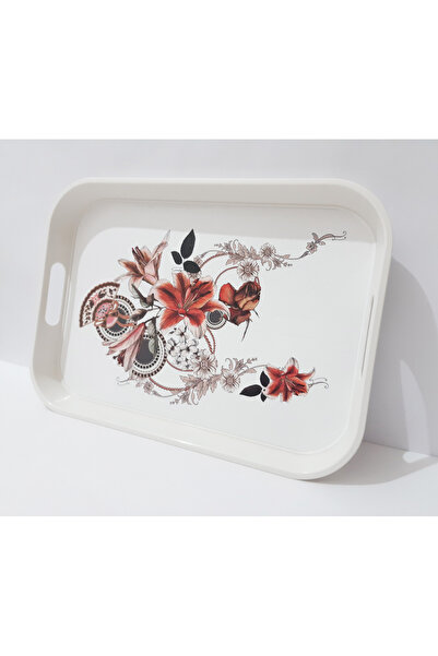 renkli çiçekler Tea Tray 34X24X3.5 cm Patterned Plastic Rectangular Tea Coffee Tray Presentation Tray