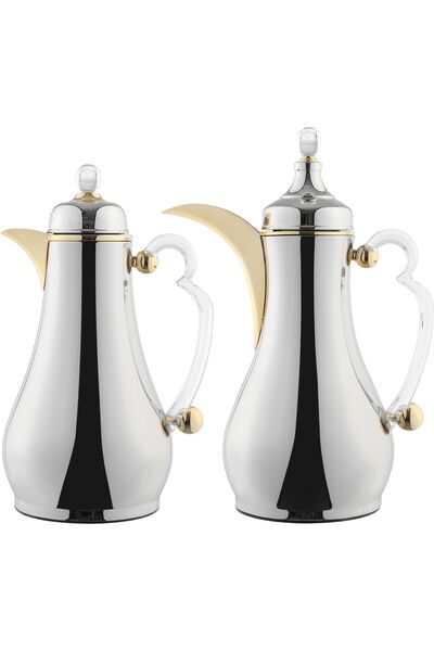 Alsaif Gallery Al Saif Gallery Al Asalah Thermos Set, 1/1 liter, inner glass, outer steel, dark wood