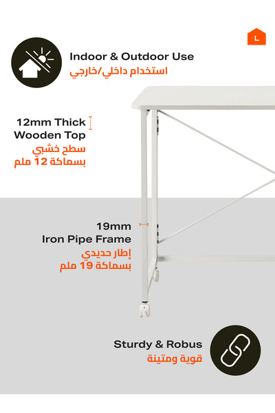 Lawazim Folding Table - 80x40x75cm - Computer Desk with Wheels, Wooden Top, & Iron Frame