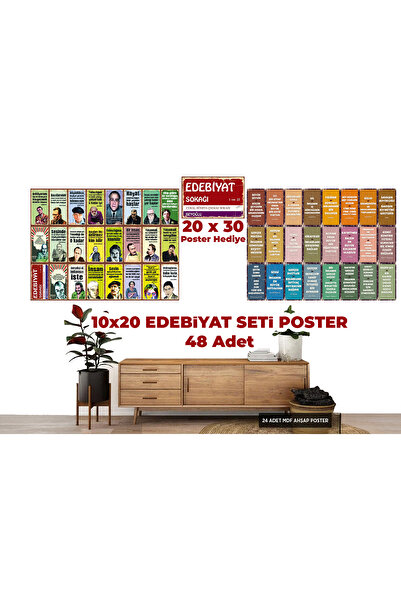 Hayal Poster Edebiyat Şariler Poster Seti Retro Ahşap Poster 48 Adet 10x20