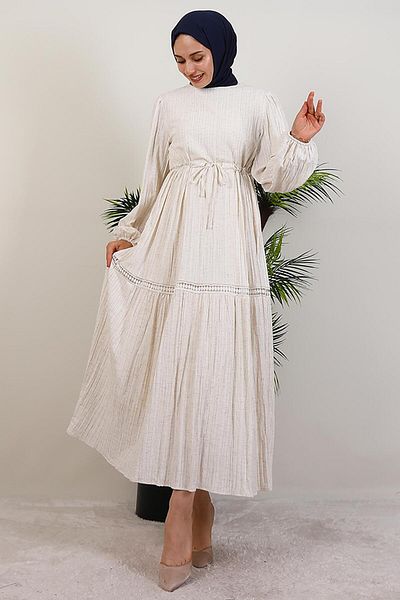GİYZAMİLA Rochie de in Yakamoz Bej