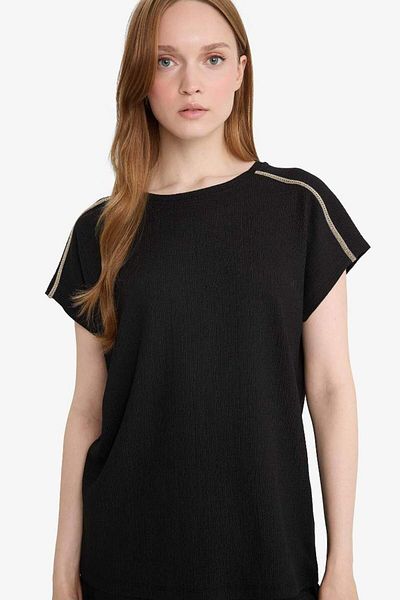 DeFacto New Season Crew Neck Wrap Short Sleeve Black T-Shirt