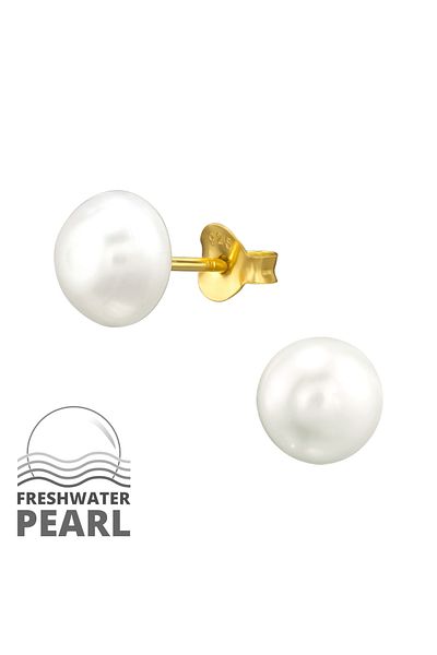Sophia Collection Cercei argint 925 placat cu aur 24K cu Perla de apa dulce 8 mm Sophia Collection