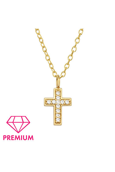 Sophia Collection Colier copii Argint 925 placat cu aur 24K, model Cruciulita cu cristale 39 cm