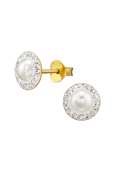 Sophia Collection Cercei argint 925 placat cu aur 24K model sfera cu perla Sophia Collection