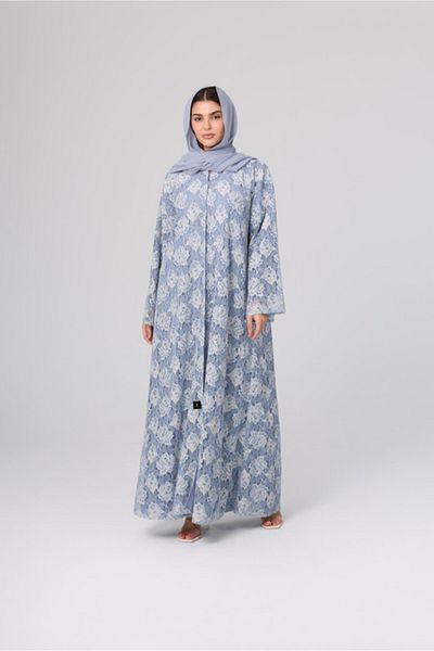 IKKXA Floral Lace Design Layered Colored Abaya