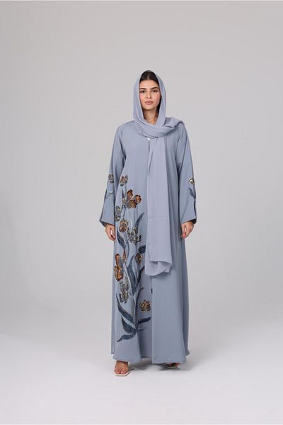 IKKXA Floral Beaded Embroidery Abaya