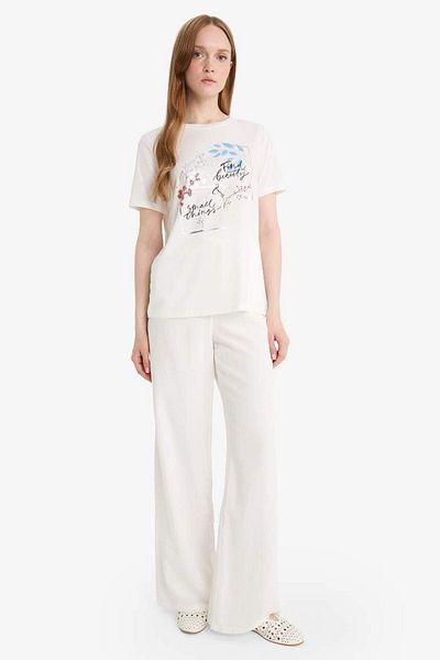 DeFacto New Season Regular Fit Crew Neck Flower Printed Short Sleeve T-Shirt