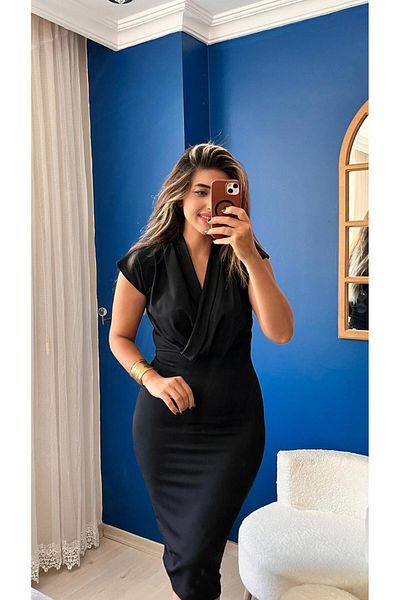 modamtn Women's Short Sleeve Double Breasted Crepe Dress (Without Belt)