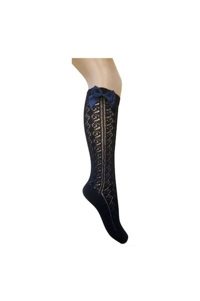 Buonumare Baby Long girl socks with bow, dark blue, 13 years
