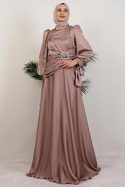 GİYZAMİLA Front Stone Buckle Dress Mink