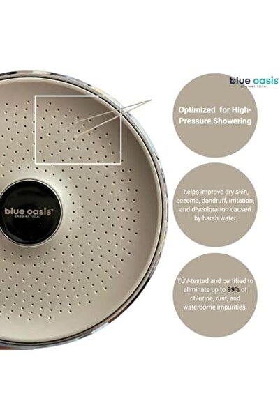Blue Oasis Shower Filter Blue Oasis Filtered Showerhead – High Pressure Shower Water Filter for Hair & Skin Care – Brushe