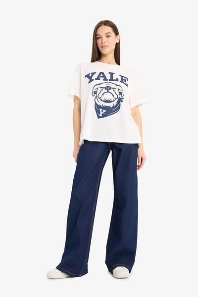 DeFacto New Season Yale University Oversize Wide Fit Crew Neck Printed Short Sleeve