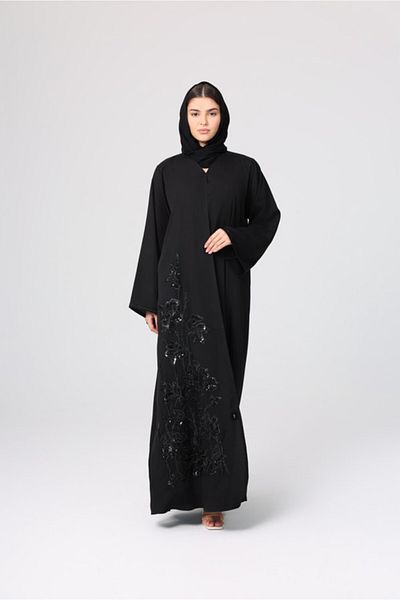 IKKXA Luxury Design Beaded Embroidery Soild Abaya