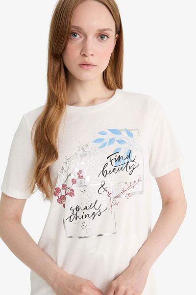 DeFacto New Season Regular Fit Crew Neck Flower Printed Short Sleeve T-Shirt