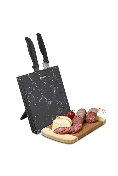 Köken Suport pentru cuțite, din imitație de piatră, negru cu efect de marmură...