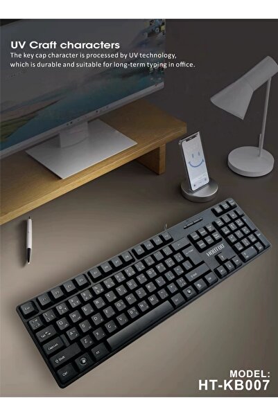 HooToo كيبورد عربي انجليزي بأزرار سلسة وقابلة لتحمل. كيبورد سلكي للأعمال والمكاتب. كيبورد عربي بعمر طويل.