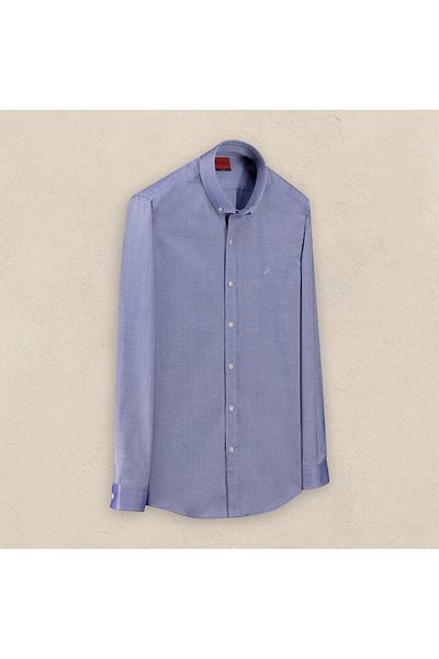 Sarar Interview Woven Oxford Slim Fit Dark Blue Shirt