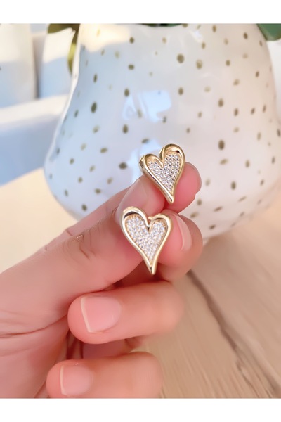 VEGALUXE Çelik Kalpli Zirkon Taşlı Küpe