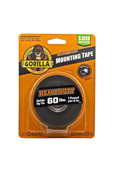 GORILLA Heavy Duty Double Sided Mounting Tape, Black Tape, 1" x 120" (Pack of...
