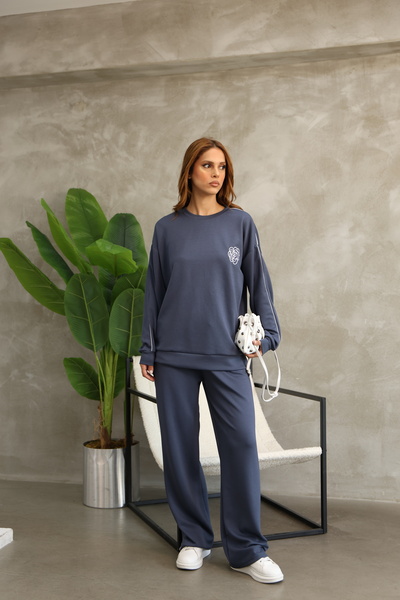 sportiness Σετ αθλητική φόρμα με μοτίβο λουλουδιών Oversize με φαρδύ πόδι Modal