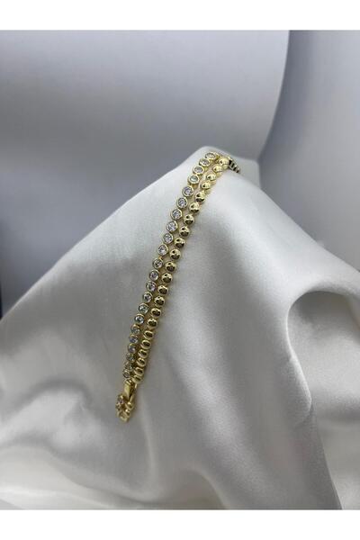 Yıldız Accessory SuYolu Çift Sıra Zirkon Taşlı Altın Kaplama Kademeli Ölçü Özel Seri Işıltılı Çelik XUPİNG Bileklik