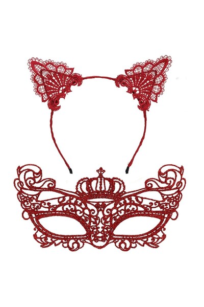 lowell home طقم قناع التاج الأحمر من الدانتيل من LüNessiWorld رقم 2 - للحفلات، وحفلات التخرج، والأزياء التنكرية ANessiWorldesuarı