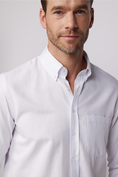 Zikuv Giyim ve Moda Tasarım εφαρμοστό Ανδρικό πουκάμισο με μακριά μανίκια που απομακρύνει τον ιδρώτα και αναπνέει με υφή με γραβάτα τεσσάρων εποχών λευκό ανδρικό πουκάμισο