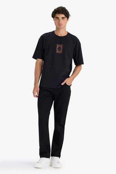 DeFacto New Season 100% Cotton Boxy Fit Crew Neck Back Printed Short Sleeve T-Shirt