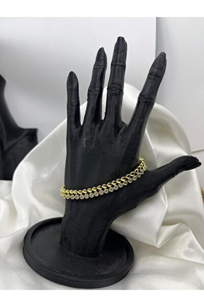 Yıldız Accessory SuYolu Çift Sıra Zirkon Taşlı Altın Kaplama Kademeli Ölçü Özel Seri Işıltılı Çelik XUPİNG Bileklik