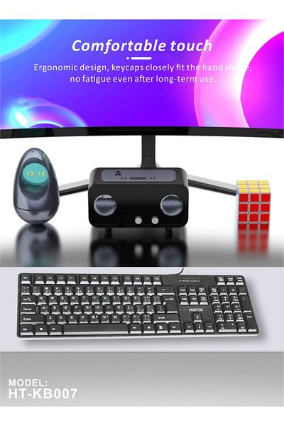 HooToo Arabic-English keyboard with smooth, durable keys. Wired keyboard for business and offices. Long-lasting Arabic keyboard.