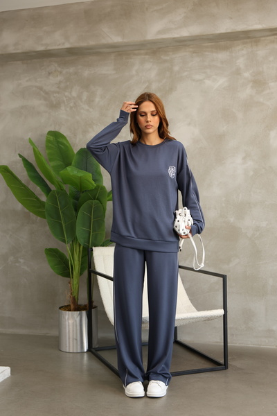 sportiness Σετ αθλητική φόρμα με μοτίβο λουλουδιών Oversize με φαρδύ πόδι Modal